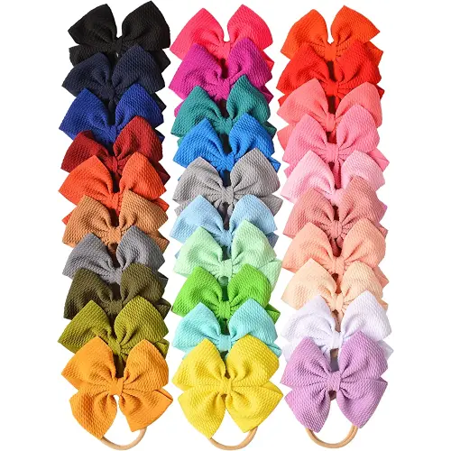 Prohouse 30 PCS Big Bows Baby Nylon Headbands Hairbands Hair Bows Elastics for Baby Girls Newborn Infant Toddler Child Hair Accessories