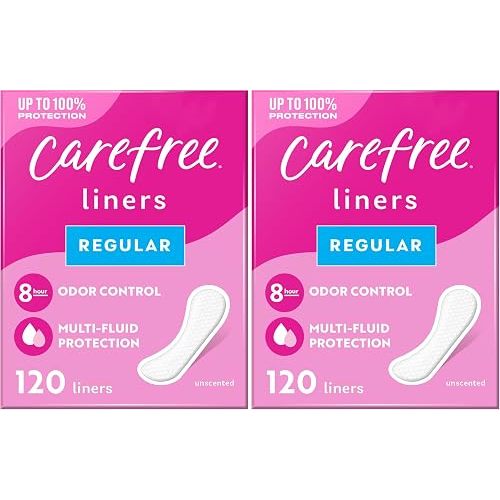 Carefree Panty Liners, 120ct, Pack of 2 | Regular | Unwrapped | Unscented