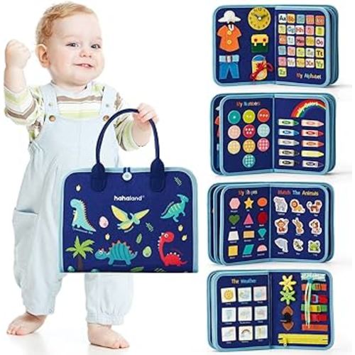 hahaland Toddler Busy Board - Montessori Toys for Boy Toys Gifts, Busy Board for Toddlers Boy, Activity Busy Book Educational Toddler Travel (Dinosaur)