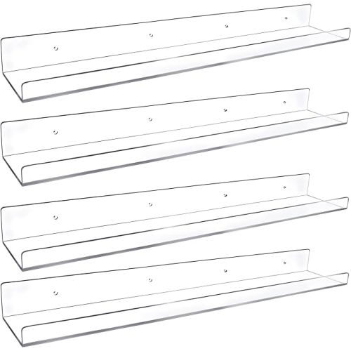 4 Pack 24-Inch Long Clear Acrylic Floating Shelves U Shape Wall Shelf for Book Display Makeup Product Spice Organizer