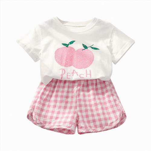 OYXSER Baby Girl Summer Clothes 18 24 Months Cartoon Fruit Plaid Print Short Sleeve T-Shirts Shorts Clothing Set 2pcs Shorts Outfits Set, Pink 18-24M