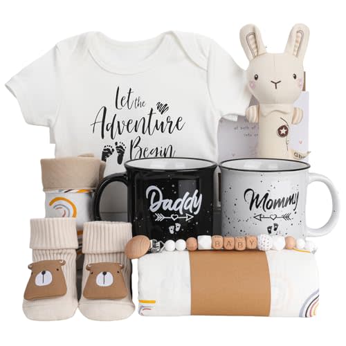 New Parents Gifts for Couples,Pregnancy Gifts for New Parents Gender Reveal Gifts with Mom and Dad Mugs, First Time New Mom and Dad to Be Gifts Expecting Parents