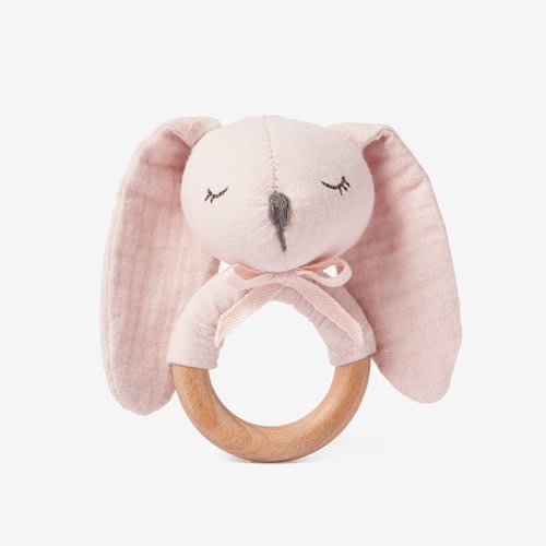 Blush Bunny Wooden Baby Rattle – Elegant Baby