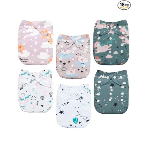 ALVABABY Baby Cloth Diaper 6 Pack with 12 Inserts One Size Cloth Diaper Covers Adjustable Washable Reusable for Baby Girls and Boys 6DM124