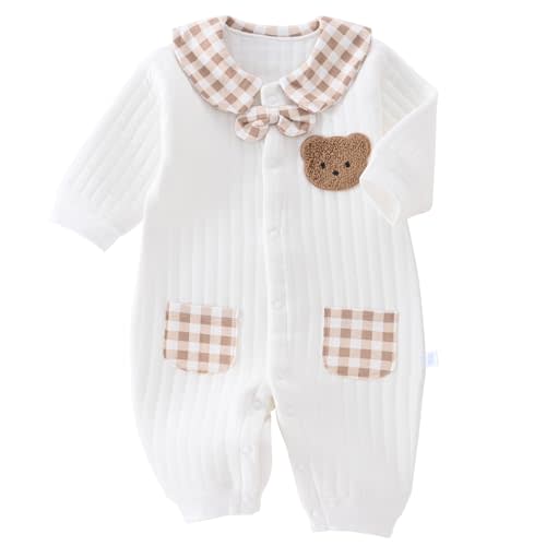 Boy Cotton Romper with Bowtie,Newborn Long Sleeve Unisex Bear Onesie,Baby Boy & Girl Warm Clothes
