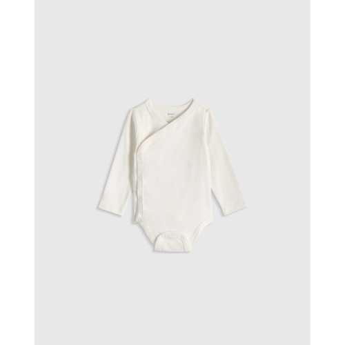 100% Organic Cotton Long Sleeve Kimono Bodysuit - Baby in White