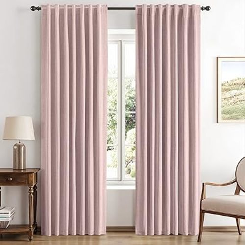 MIULEE 100% Blackout Linen Curtains for Bedroom, Pink Solid Luxury Decor Thermal Insulation Room Darkening Drapes for Living Room Back Tab Rod Pocket 42 x 84 Inches, 2 Panels