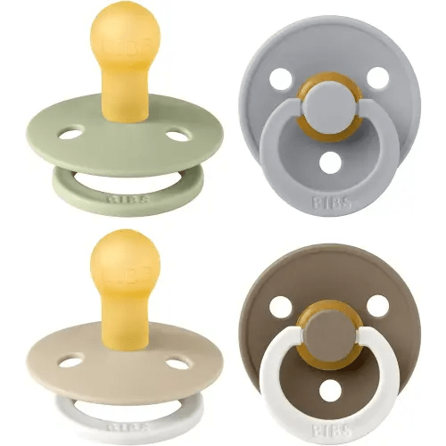 BIBS Colour Soother 4-Pack | BPA Free Dummy Pacifier | Round Nipple | Natural Rubber Latex | Made in Denmark | Size 0-6 Months | Vanilla Glow Mix
