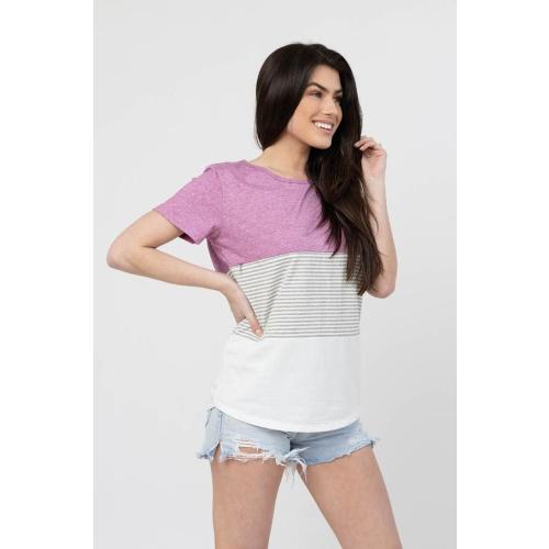 Nursing T-Shirt- 3 Block Colorblock- Pink