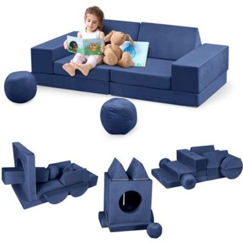 Modular Kids Couch 12 PCS Couch, Convertible Couch Kids Modular Play Couch, Fold Out Toddler Couch, Soft Foam Convertible Kids Sofa