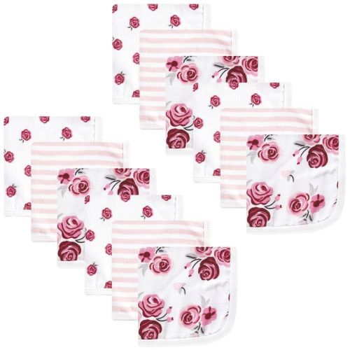 Hudson Baby Infant Girls Cotton Muslin Washcloths, Rose, One Size
