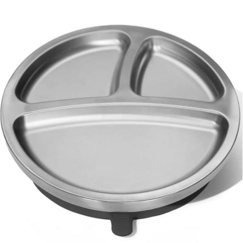 Baby Round Divided Plate | Stainless Steel & Silicone