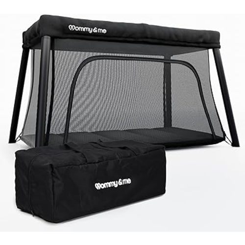 Mommy&Me Travel Crib - Lightweight, Easy to Carry, Ready in Seconds - Portable Mini Crib for Baby & Toddler - Travel Crib & Playard Playpen - Small Foldable Crib Bed for Baby - Black