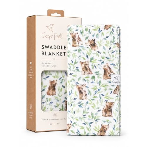 Copper Pearl Swaddle Blankets for Newborns | Soft Stretchy Receiving Blankets for Boys and Girls | Large 46 x 46 Inch Baby Blankets | Lightweight and Breathable Swaddles | Bear
