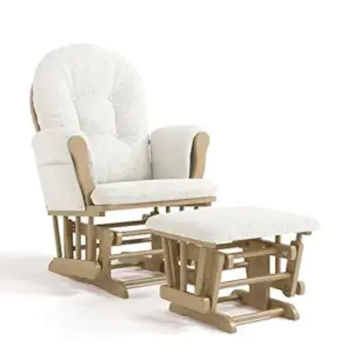 Storkcraft Premium Hoop Glider & Ottoman - GREENGUARD Gold Certified, Solid Wood Craftsmanship, Convenient Storage Pockets, Nursery Rocking Chair, Multi-Award-Winning (Driftwood and Ivory Boucle)
