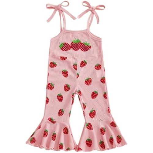 Toddler Baby Girl Bell Bottoms Romper Floral/Butterfly Overalls Suspender Flare Pants One Piece Strap Jumpsuit