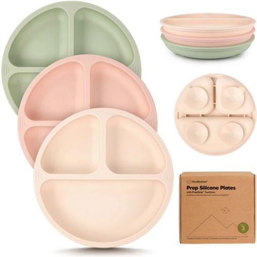 3-Pack Prep Suction Plates for Baby, 100% Silicone Toddler Plates, BPA-Free Divided Baby Plates with Suction (Macaron)