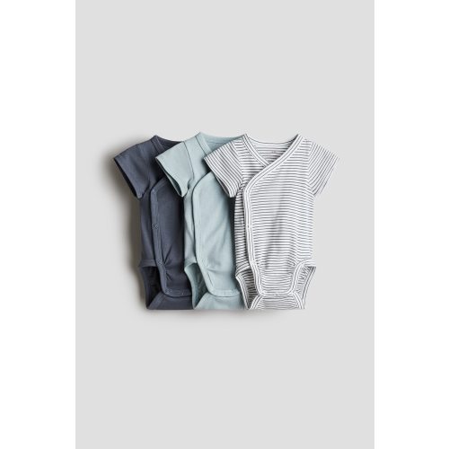 NB 3-pack Wrapover Bodysuits - Light dusty blue/striped - Kids | H&M US