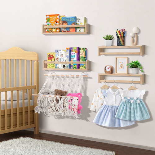 JUMRHFAN 4Pack Floating Bookshelves with Lip, Versatile Wall-Mounted Kids Book Shelf for Books, Toys and Decor Storage