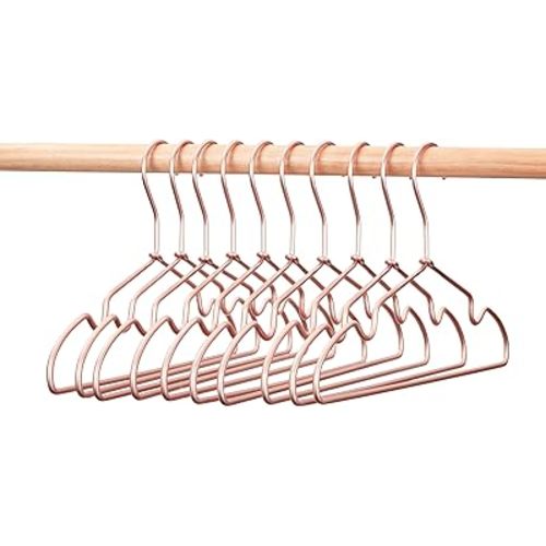 New Born Clothes Hangers Non Slip 12.5“ Rose Gold Copper Wire Children Coat Suit Metal Hanger, 10 Pack Baby Closet Dividers for Nursery Pants Display Organizer for Infant Clothing