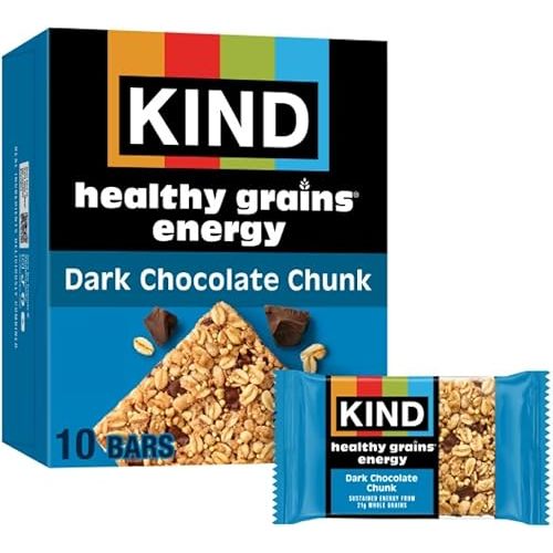 KIND Healthy Grains Energy Bars, Dark Chocolate Chunk, 21g Whole Grains, Made with Super Grains, Gluten Free Snacks, 10 Ct Value Pack, 14.1oz