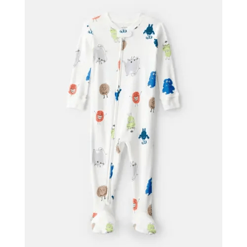 Baby Boy Monster 100% Cotton Snug Fit 2-Way Zip Footie 1-Piece Pajamas - Ivory | Carter's