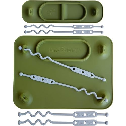 BUSY BABY Silicone Mat Bundle - 1 Original Mat Plus 1 Mini Mat, Strong Suction Cups, 6 Straps to Secure Baby Essentials and Keep Them Off The Floor, Baby Led Weaning, Travel Sleeve Included