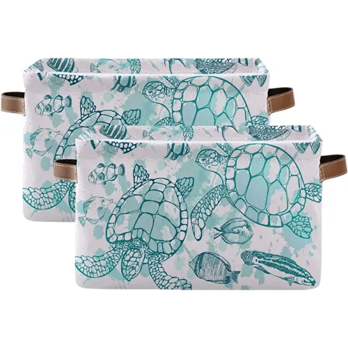 Storage Basket Cube Tropical Ocean Sea Turtle Fish Large Collapsible Toys Storage Box Bin Laundry Organizer for Closet Shelf Nursery Kids Bedroom,15x11x9.5 in,2 Pack