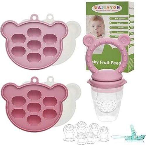 WAJIAYON Baby Breastmilk Popsicle Molds & Baby Fruit Feeder, Infant Food Freezer Tray Storage Containers, Silicone Teething Pacifier Feeder and Teether for Babies,Shower Gifts for Boys and Girls
