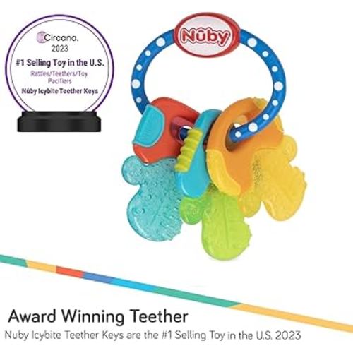 Nuby Ice Gel Teether Keys - Silicone Soothing Baby Teether Toys for Infants - Gentle for Sore Gums Colorful and Fun Toys - Safe and Durable Infant Baby Teething Toy - Blue