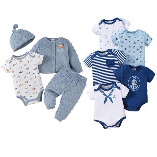 Newborn triangular one-piece suit gift set. For boys, it's a cotton short-sleeved sports ocean-style suit suitable for outdoor activities. For boys, it's a hooded coat, a bottom coat and a crawling suit - TikTok Shop