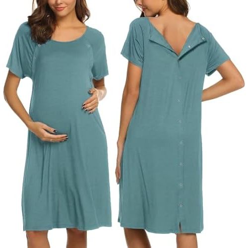 Ekouaer Women’s Nursing/Delivery/Labor/Hospital Nightdress Short Sleeve Maternity Nightgown with Button S-XXL