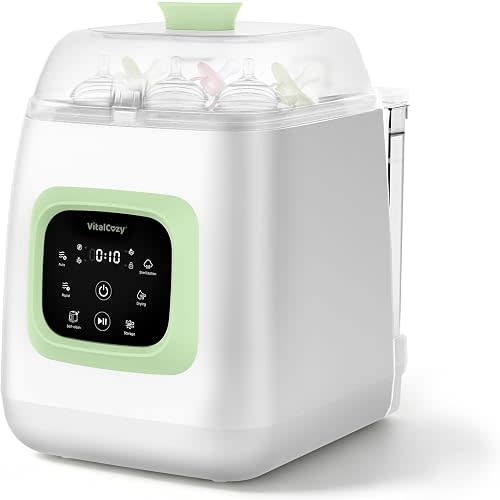 Upgraded Baby Bottle Washer, Sterilizer and Dryer, Built-in Water Softener, 5-in-One Cleaning Machine Fits 6 Bottles, Pump Parts, Includes 60 Detergent Tablets, No More Hand Washing for Busy Parents
