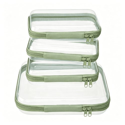 ACDANC 4 Pcs Clear Zipper Pouches,Hard Shell Zipper Case, Toiletry Bag for Travel, Clear Diaper Bag, Toiletry Pouch, Travel Organizer, Cosmetic Bag,Toy Storage Bins (M+3S) (Mint Green)