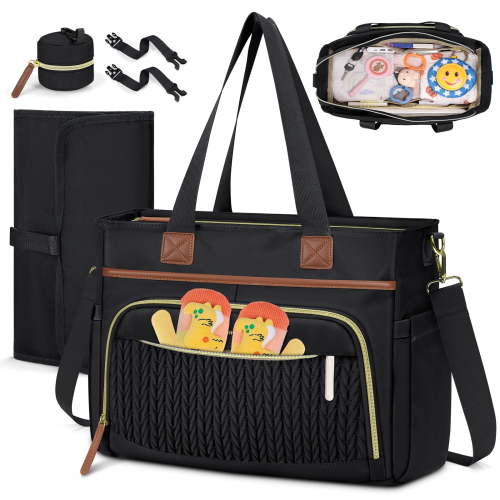 RAINSMORE Diaper Bag Tote, Large Diaper Baby Bag Waterproof Multifunctional Diaper Bag with Pacifier Case & Changing Pad