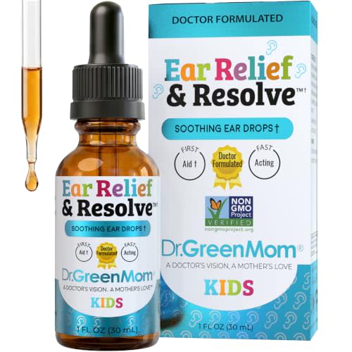 Dr. Green Mom Garlic Mullein Ear Drops + Arnica & Coptis — Baby, Kid, Adult | Natural Herbal Drops for Topical Ear Care — Organic Olive Oil Based Ear Oil — Drug Free, Alcohol Free — 1 Fl Oz