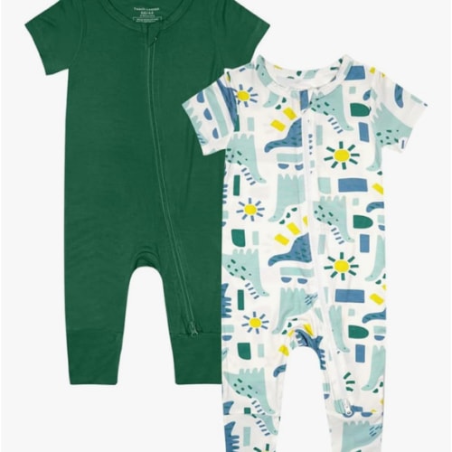 Teach Leanbh Baby Boys Girls 2 Pack Bamboo Viscose Pajamas 2 Way Zipper Short Sleeve Romper Jumpsuit Sleep and Play