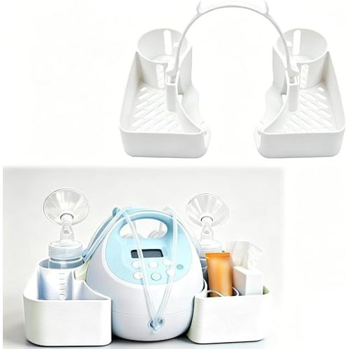 Pump Caddy Organizer Compatible with Spectra S1 S2 – Bottle Holder & Cord Storage Tray, Accessory for Nighttime Nursing (White)