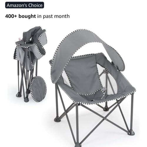 Bright Starts Pop 'N Chill Travel Seat, Indoor/Outdoor Use, Infant Seat with UPF 50+ Canopy, Grey, Ages 0-6 Months