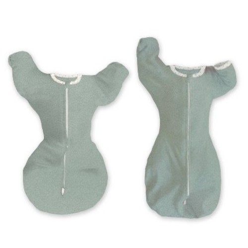 SwaddleDesigns Baby Transitional Swaddle Sack, Arms Up Elbow Length Sleeve Wearable Blanket - Heathered Jadeite - 0-3m