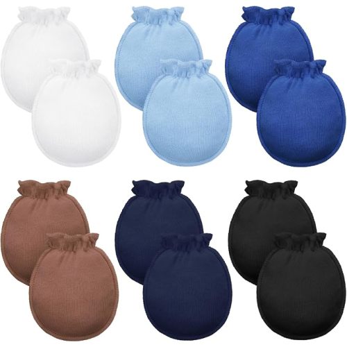 Syhood 6 Pairs Newborn Baby Mittens Cotton No Scratch Infant Gloves Elastic Soft Mitten for Baby 0-6 Months Boys Girls