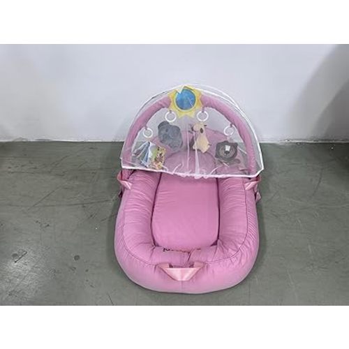 Portable Baby Lounger for Travel,Breathable & Comfortable 100% Cotton Infant Lounger, Baby Nest 0-24 Months Machine-Washable Newborn Lounger Newborn Essentials,Supervised Use (Pale Pink)