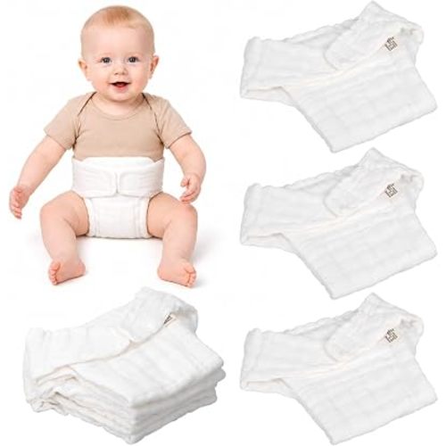 5 Pack Reusable Cloth Diapers for Newborn Baby, 100% Cotton Washable Preemie Diaper Cover, Soft Breathable Underwear for Infants Boys Girls, Size 0-3 Months, White 14.56X10.62 Inch