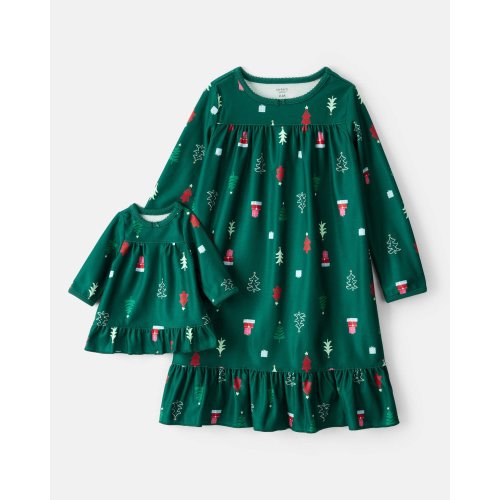 Girls 2-Piece Green Trees Long-Sleeve Loose Fit Night Gown & Matching Doll Gown - Green - Carter's | Carter's