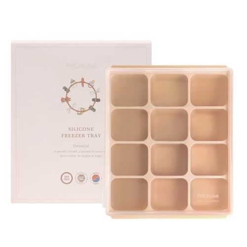 PETINUBE Baby Food Storage Silicone Cubes with Clip-On Lid Freezer Tray Baby Food Soups Purees Ice Easy and Safe Design Made in Korea(12 Sand Beige)