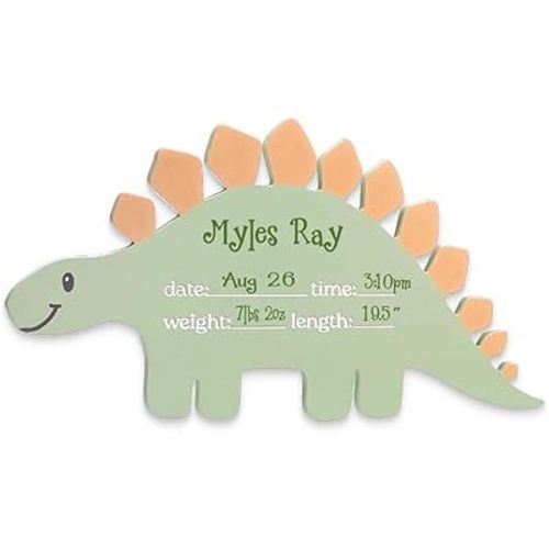 Dinosaur Baby Birth Announcement Wooden Dino Wall Hanger for Nursery or Welcome Home Baby Personalized with Custom Name