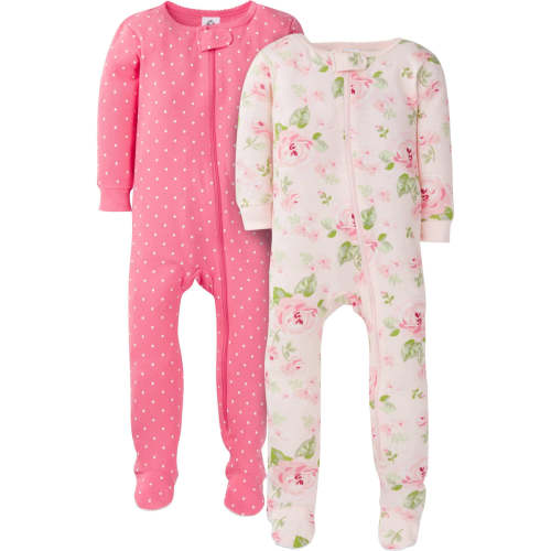 2-Pack Baby & Toddler Girls Rose Snug Fit Footed Cotton Pajamas – Gerber Childrenswear