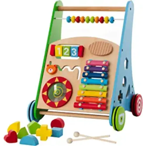 KIDDERY TOYS Baby Toys – Kids’ Activity Toy – Wooden Push and Pull Learning Walker for Boys and Girls – Multiple Activities Center – Assembly Required – Develops Motor Skills & Stimulates Creativity - Activity Walker