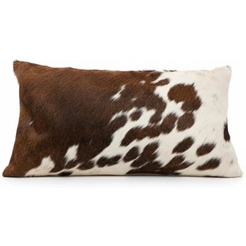 NGF Genuine Cowhide Lumber Pillows Cushion Cover - Leather Hair on 12' x 22' Throw Pillow - Handmade Leather Cushion Case with Hidden Zipper for The Living Room (Brown & White, 12" x 22" Inches)