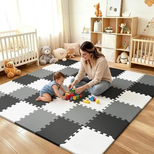 PIGLOG Baby Play Mat For Floor, Soft Foam Floor Tiles for Kids, Adjustable Interlocking Foam Tiles, Fit with 74x74 Playpen Baby Mat for Crawling & Play, Safe & Non-Toxic PlayMat for Babies 6-12 Months